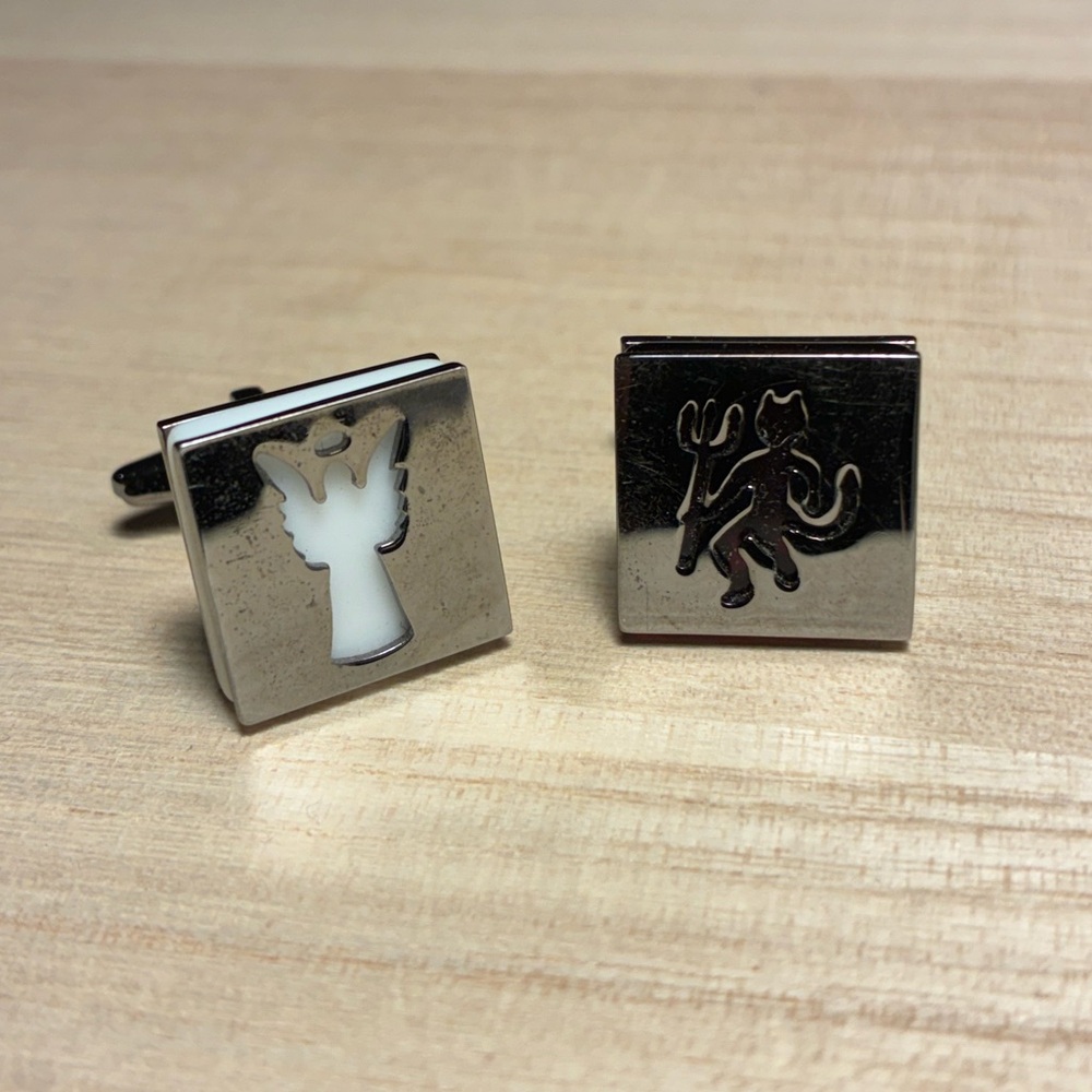 Silver and White Angel and Devil Cufflinks